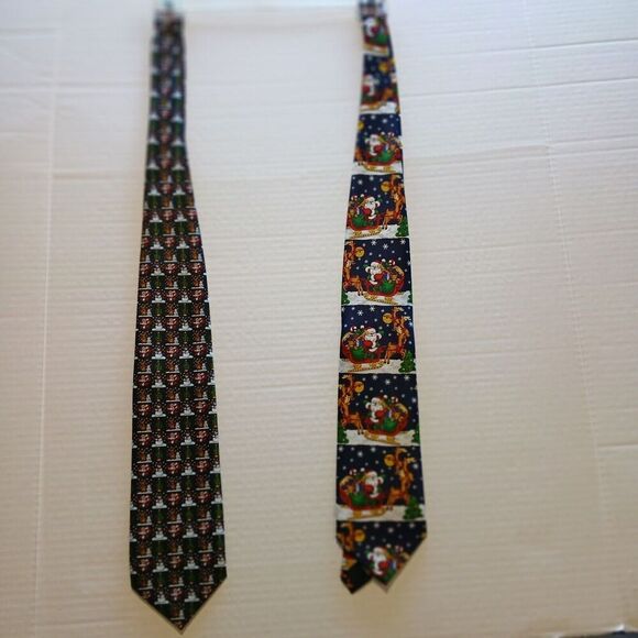 2 Christmas Tie's Unbranded 100% Polyester, Made in Korea. - Picture 1 of 10